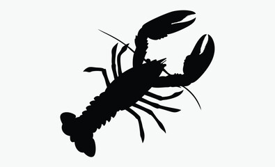 Lobster silhouette, shrimp icon vector, Sea lobster, Ocean animal illustration