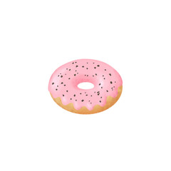 donut isolated on white. Donut strawberry with chocolate topping cartoon. Bakery element
