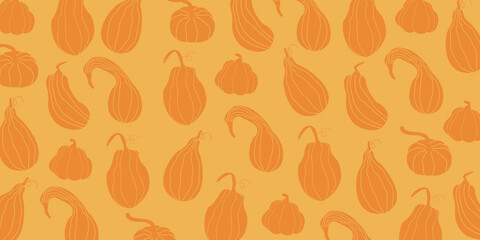 Pumpkin seamless pattern for backgrounds, presentations, wrapping papers, prints, artworks. Vector illustration	