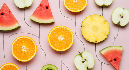 Fresh Slices of Fruity Delight on a Trendy Pink Backdrops