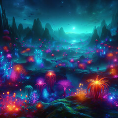 Obraz premium Alien Forest with Glowing Fauna 