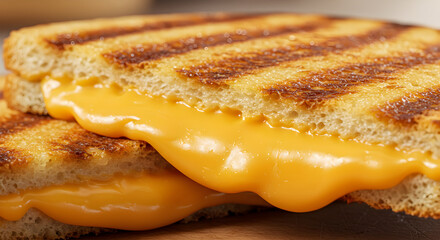 Grilled Cheese Sandwich Displaying Melted Cheddar Cheese On Bread