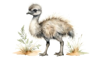 Fototapeta premium Charming young emu chick in natural habitat art illustration wildlife serene environment close-up view