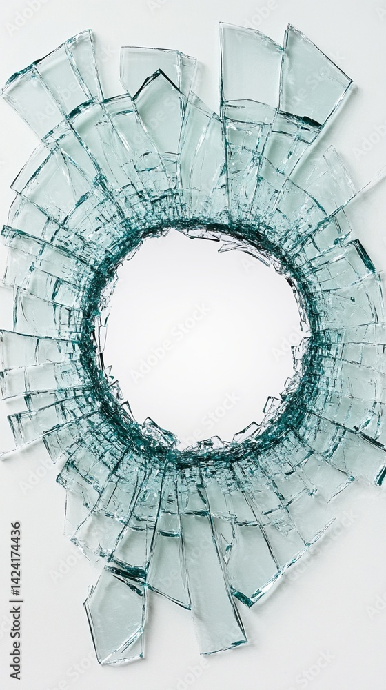 Poster shattered glass surrounds the empty center, creating a mesmerizing interplay of reflections and tran