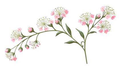 Delicate pink flower branch art botanical illustration studio environment aesthetic viewpoint