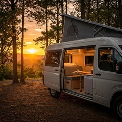 A vibrant, eye-level shot captures the essence of van life and camping