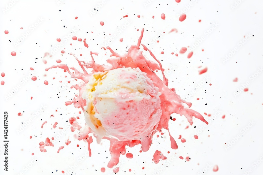 Poster a vibrant explosion of pink paint splattering against a clean white backdrop creating a dynamic effe