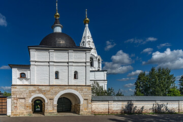 Monastery entrance gate. Luzhetsky monastery, founded in 1408, city of Mozhaisk, Russia