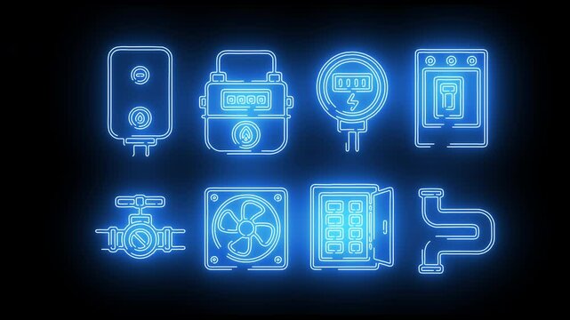 Utility Icons Gas Meter Electricity Meter Water Valve HVAC Circuit Breaker Boiler