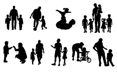 father playing and children silhouette element clipart