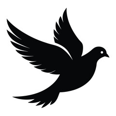 Fototapeta premium Black and white flying dove silhouette on white background