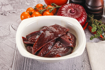 Raw beef liver slices for cooking