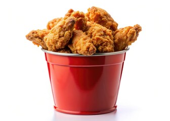Minimalist Red Bucket Crispy Chicken Wings PNG - Food Photography Background