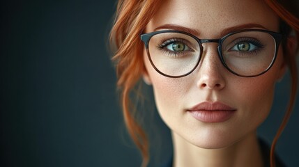 Smart, intelligent, friendly, likable portrait of an executive business woman manager, advisor, agent, representative with glasses