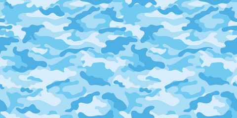Sky blue camouflage pattern for clothing design. Fashionable military seamless pattern for army