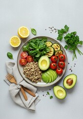 Healthy Vegan Buddha Bowl with Fresh Vegetables and Quinoa