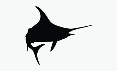 Swordfish silhouette, ocean fish icon, marine animal vector