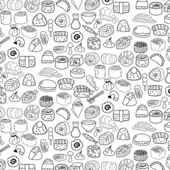 Sushi  hand drawn icon seamless pattern