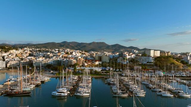 Agios Nikolaos coastal city skyline on the Greek island of Crete, Aerial view