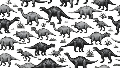 Dinosaur patterns artistic design digital illustration creative space overhead view animal concept