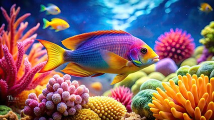 Fototapeta premium Vibrant Tropical Fish Coral Reef Closeup Underwater Photography - High-Resolution Stock Image