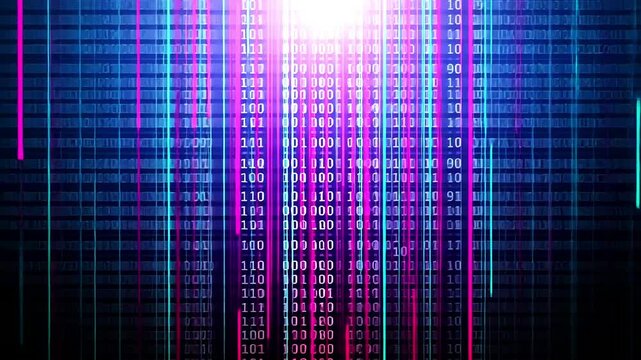 Abstract digital background with binary code stream. Cybersecurity and futuristic technology concepts, patterns of blue binary code flowing
