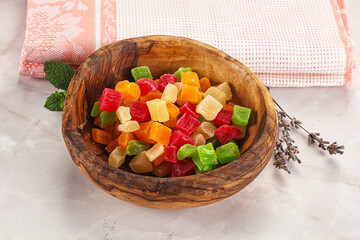 Sweet candied papaya colorful pieses