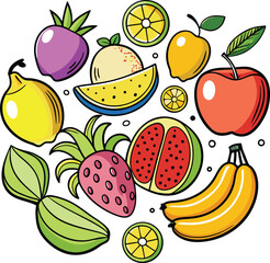 Doodle Fruit Set (Hand-drawn)