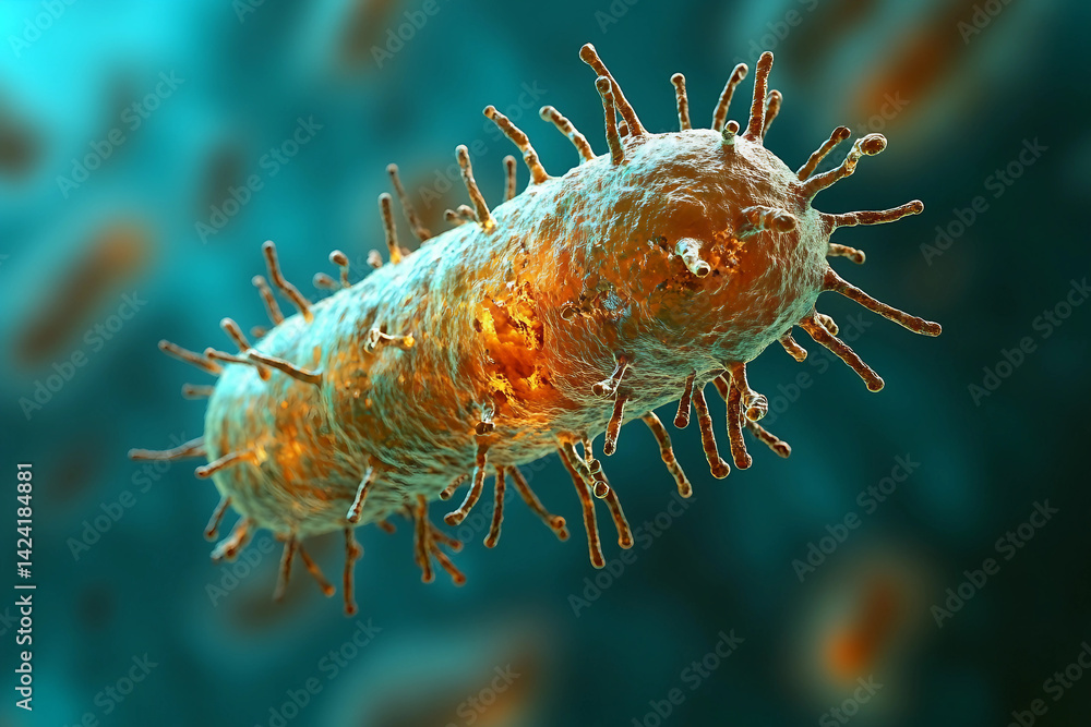 Poster generative ai close-up of virus structures with detailed molecular design and glowing particle effec