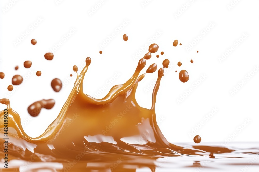 Poster a dynamic splash of golden liquid frozen in time against a pristine white background creating a visu