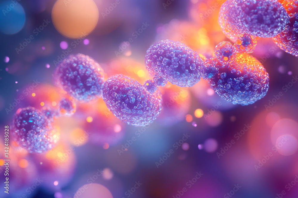Poster generative ai close-up of virus structures with detailed molecular design and glowing particle effec