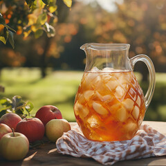 pitcher of iced apple juice