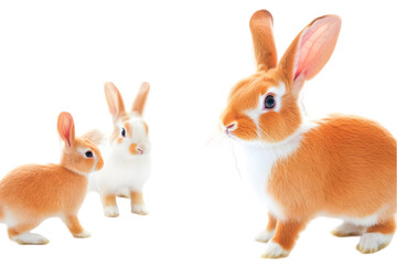 Fototapeta premium Three Bunnies With Orange And White Fur Isolated Photo On Transparent Background