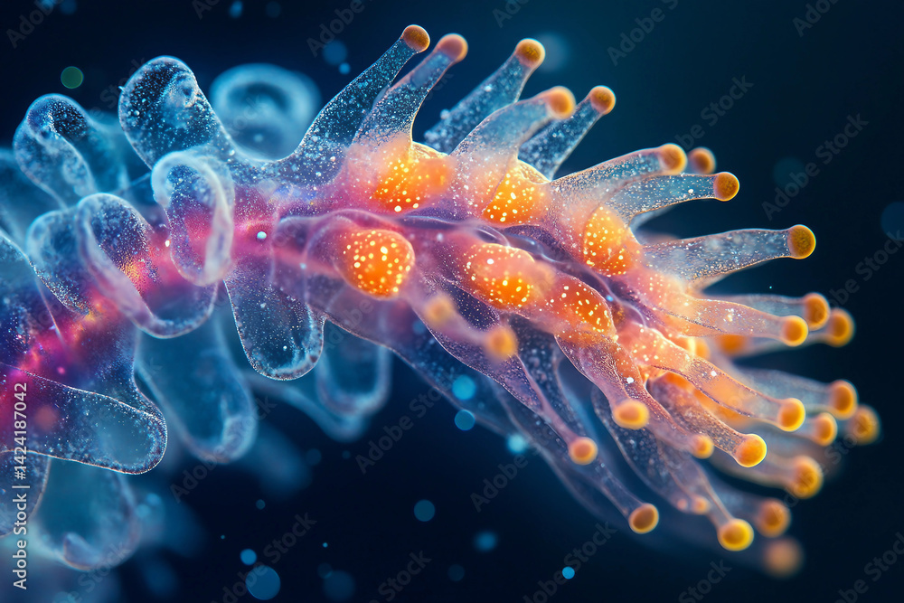 Aufkleber generative ai illustration of microscopic bacterial forms showcasing vivid molecular structures and 