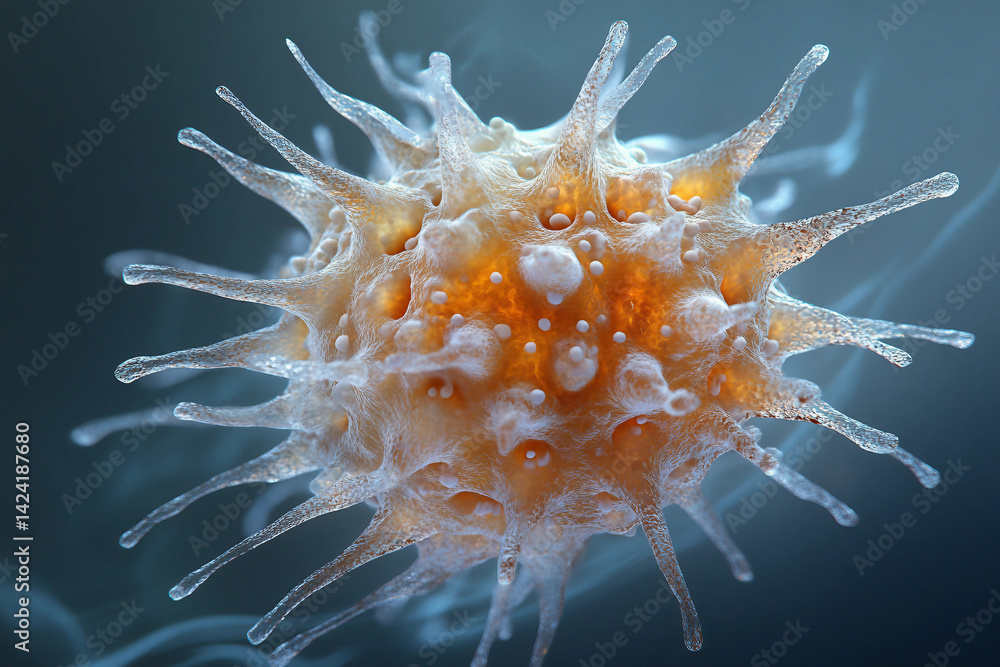 Poster generative ai illustration of microscopic bacterial forms showcasing vivid molecular structures and 
