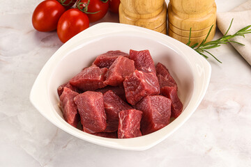 Raw beef cubes for cooking
