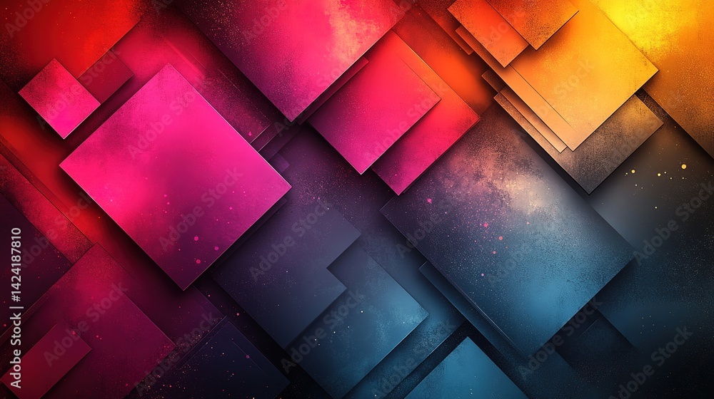 Poster abstract squares with vibrant gradient, interlocking and overlap