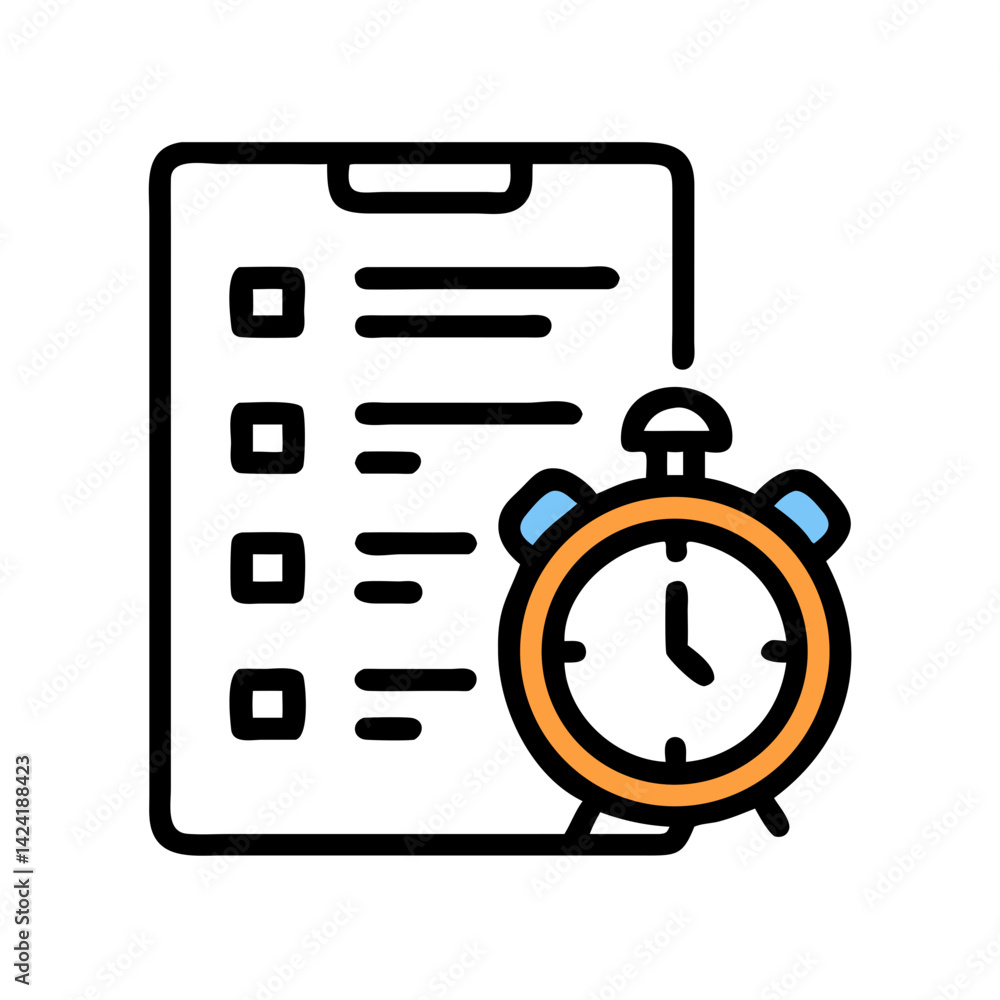 Poster Alarm Clock with Task List Icon Representing Time Management and Productivity