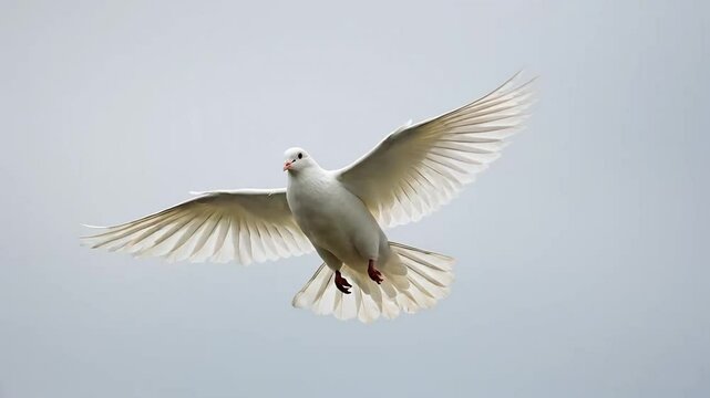 Graceful White Dove in Flight - Realistic Wing Motion with Dynamic Feather Movement [Serene Sky Background]