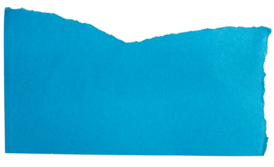 Ripped torn blue paper piece on transparent background, paper cut out design element
