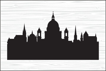 Obraz premium Historic City Skyline Silhouette Vector – Classic European ArchitectureUrban Skyline Silhouette with Domes and Towers – PNG SVG EPS BundleBlack Cityscape Silhouette of Iconic Buildings – Vector Il