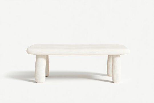 Simple, light-colored, rectangular coffee table with chunky legs