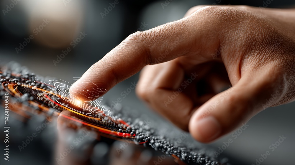Aufkleber futuristic hand interaction with high-tech interface digital studio close-up shot innovative environ