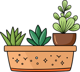 Cartoon Plant Pot Vector Illustration — Cute and Colorful Potted Plant Clipart for Botanical, Nature, Gardening, and Home Decor Design Projects