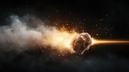 Witness the breathtaking moment of a rocky object bursting forth with vibrant sparks and energy, creating a captivating visual that combines imagination and cosmic exploration.
