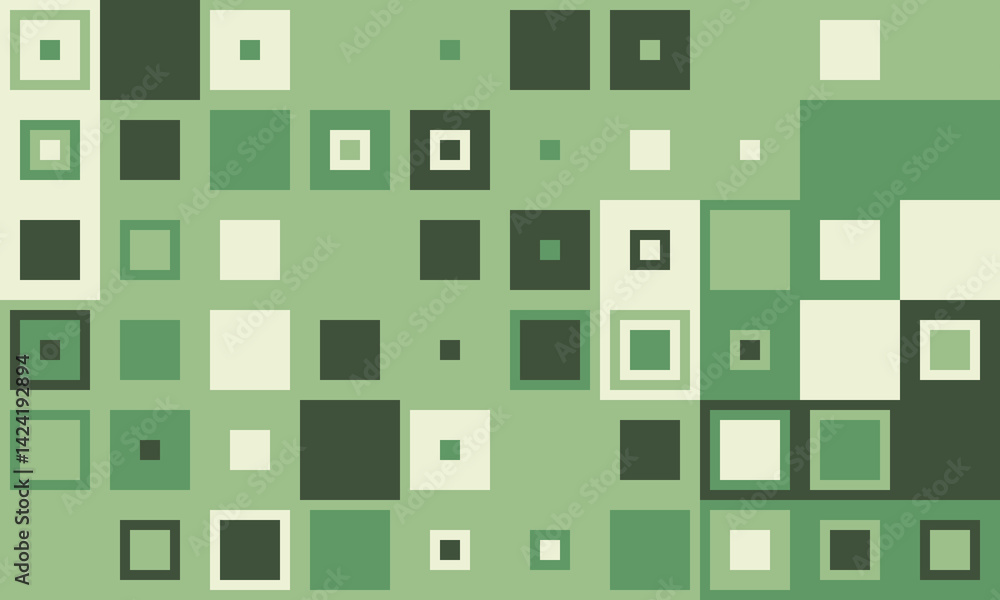 Poster abstract green square pattern background. modern geometric design with varying shades and sizes. ide