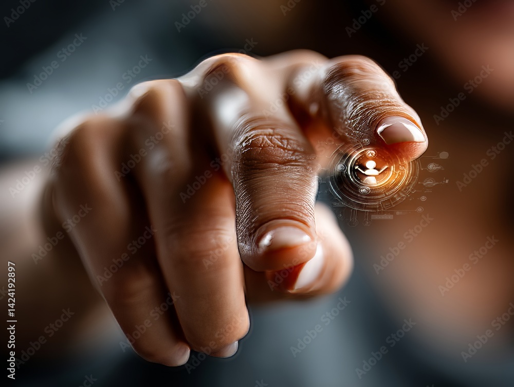 Poster dynamic finger interaction digital world close-up image modern environment engaging perspective tech