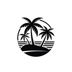 Black and white palm tree graphic art vacation icon design.