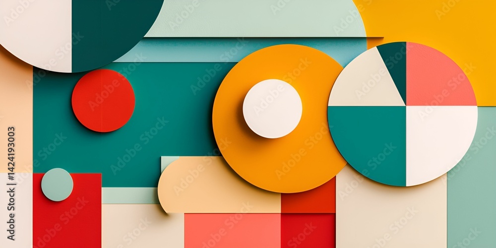 Poster geometric pattern cut-out shapes artistic concept abstract geometric shapes in vibrant colors on a t