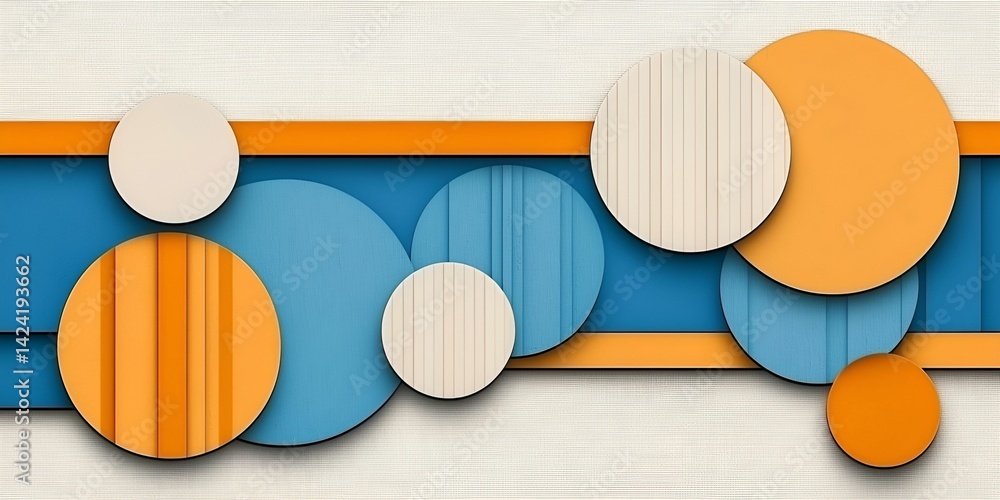 Poster geometric pattern cut-out shapes artistic concept colorful abstract circles with stripes and a textu